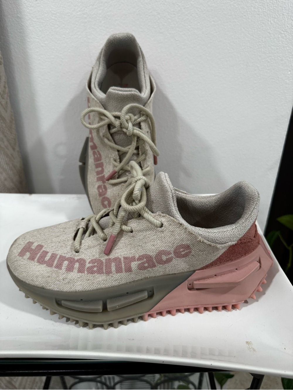 adidas Humanrace Knit Sneakers in Beige and Dusty Pink